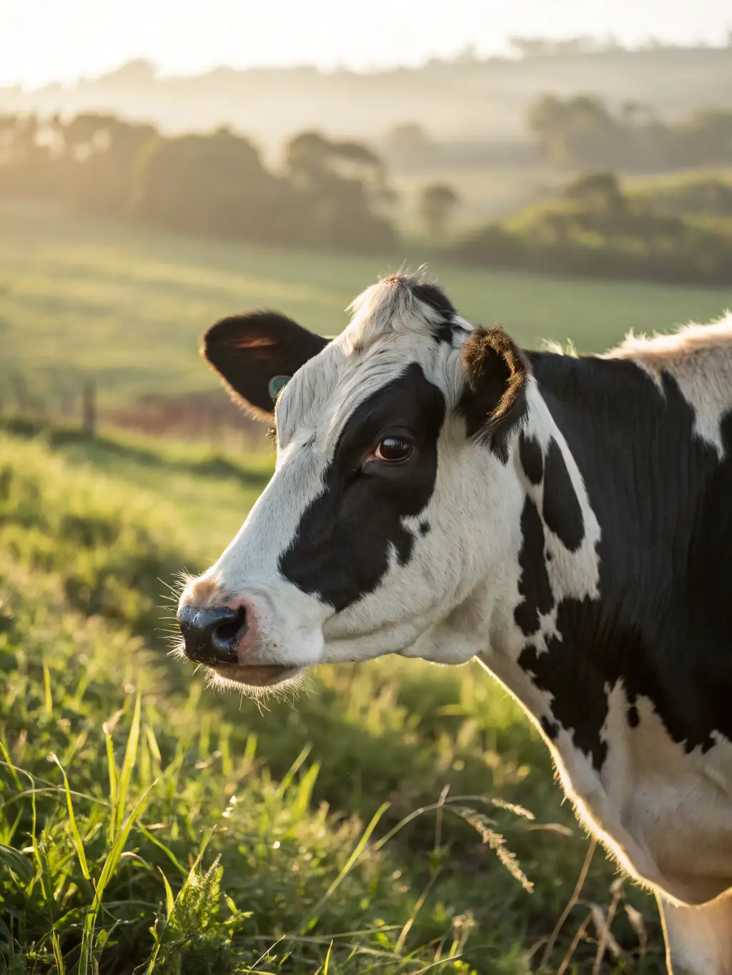 A close-up shot of a Black Angus cow grazing peacefully in a lush green pasture at K Bar K Ranch, showcasing its healthy coat and contented demeanor.